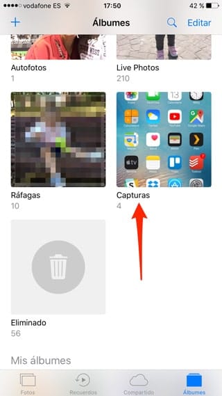 Álbum capturas de la app Fotos de iOS