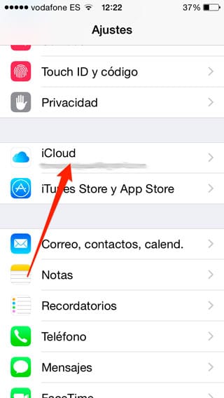 Ajustes de iCloud en iPhone
