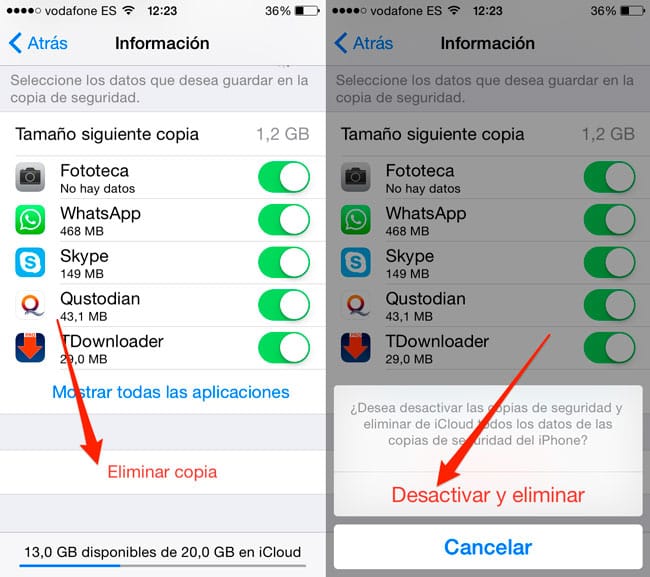 Desactivar y eliminar copia de seguridad iCloud
