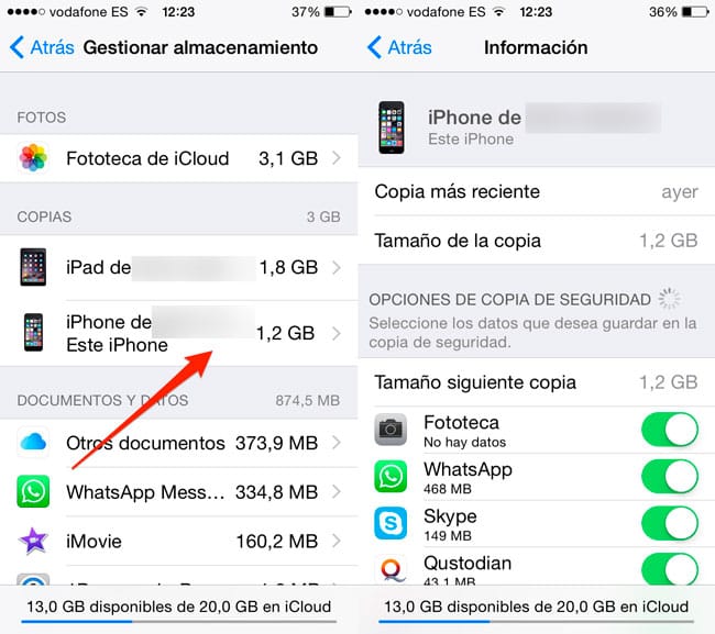 Seleccionar Backup iCloud