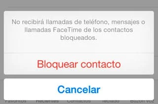 Confirmar bloqueo contacto iPhone