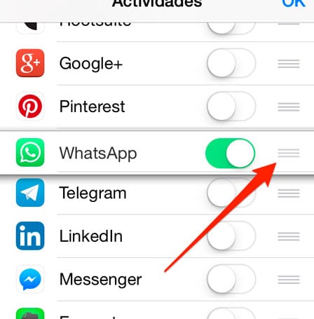 Mover App en la opción compartir de iOS 8