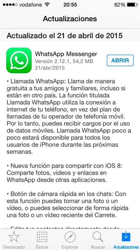 Actualización WhatsApp para activar las llamadas de voz