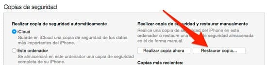 Restaurar copia seguridad