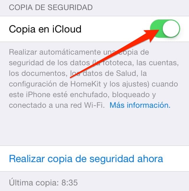 Activar backups automáticos en iPhone, iPad y iPod Touch