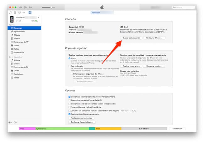 Actualizar a iOS 9 desde iTunes
