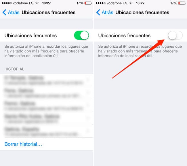Desactivar función de ubicaciones frecuentes en iOS