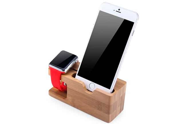 Base de carga de bambú para iPhone y Apple Watch