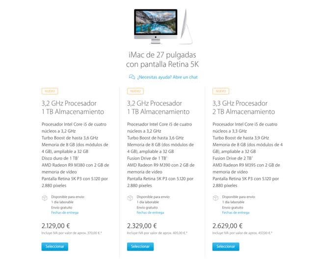 Configuraciones y precios iMac Retina de 27 pulgadas Nuevos iMac Retina de 27 pulgadas
