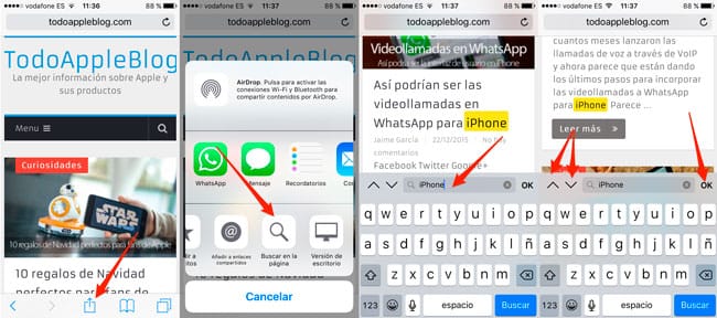 Nueva forma de acceder a las búsquedas de Safari en iOS 9 Cómo utilizar el Buscador de Safari en iOS 9