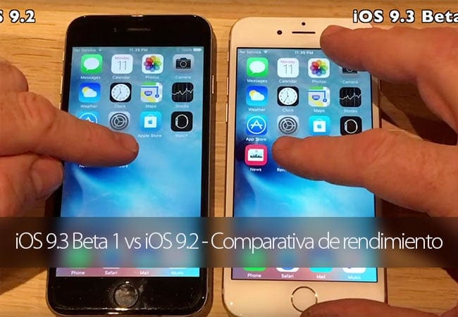 Comparativa de rendimiento de iOS 9.3 Beta 1 frente a iOS 9.2