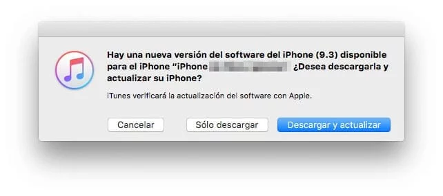 Actualización iOS 9.3 en iTunes