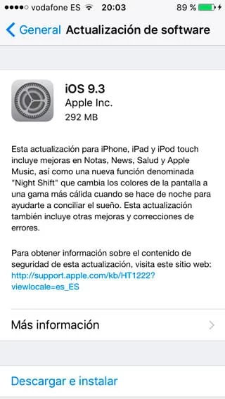 iOS 9.3 disponible en OTA