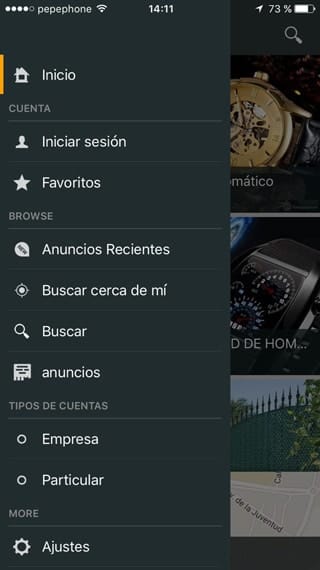 Captura del menú de TodoGadget TodoGadget App