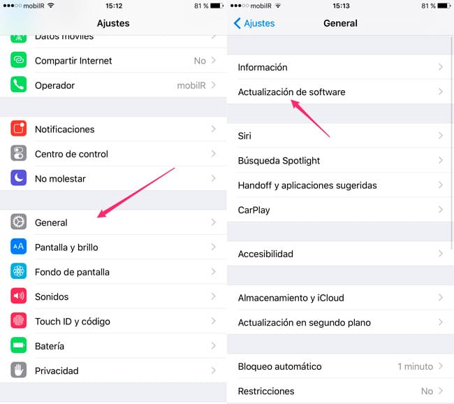 Actualizar iOS 10 a través de OTA