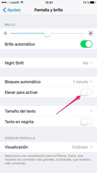 Desactivar Elevar para activar en iOS 10