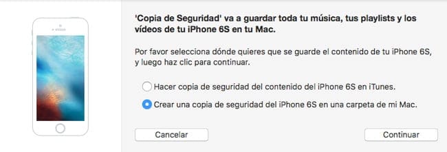Tipo de copia de seguridad de música