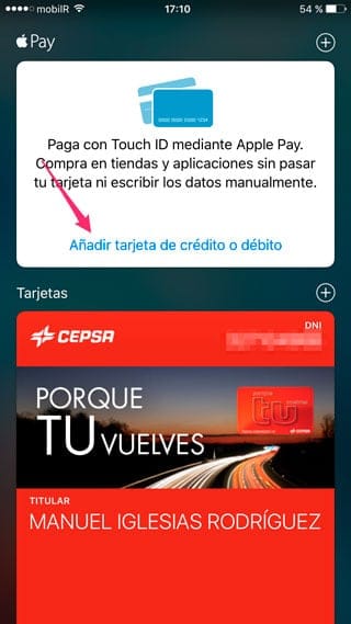 Añadir tarjeta de crédito o débito