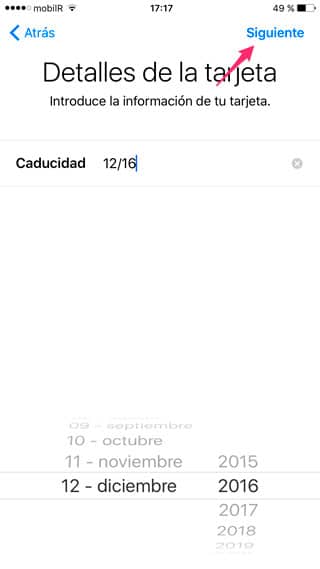 Confirmar fecha caducidad tarjeta