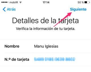 Confirmar numeración de la tarjeta