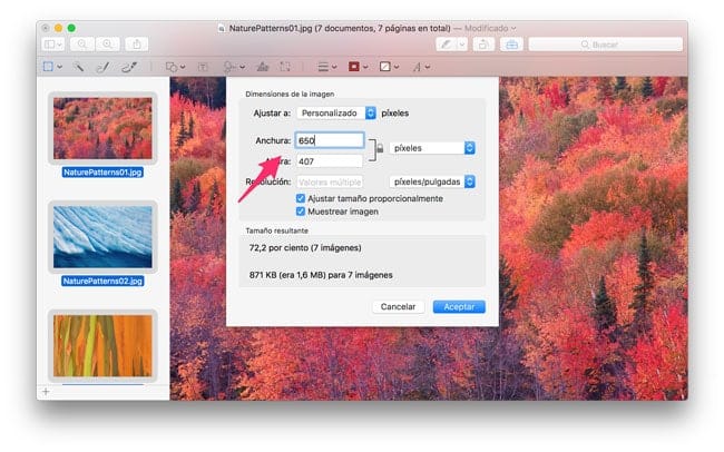 Ventana de Ajustar tamaño en macOS