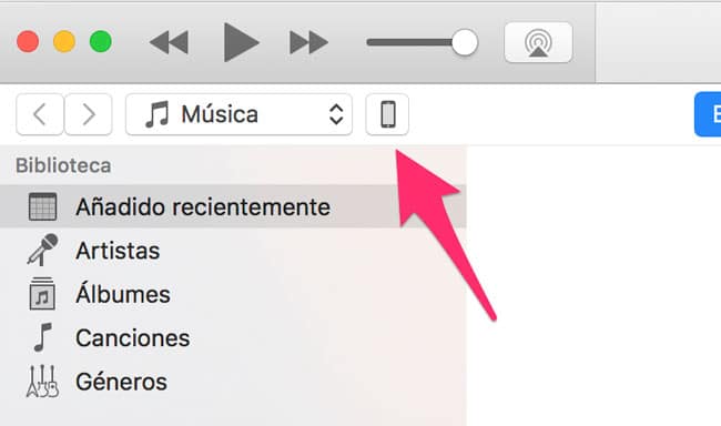 Acceder a la pantalla de gestión de iDevices de iTunes