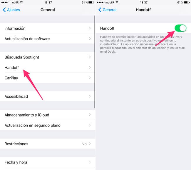 Activar Handoff en iPhone, iPad y iPod Touch