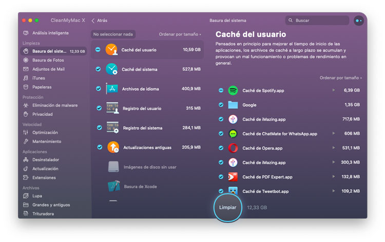 Eliminar caches y archivos temporales