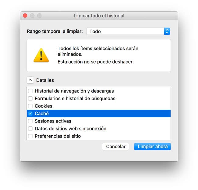 Borrar caché de Firefox