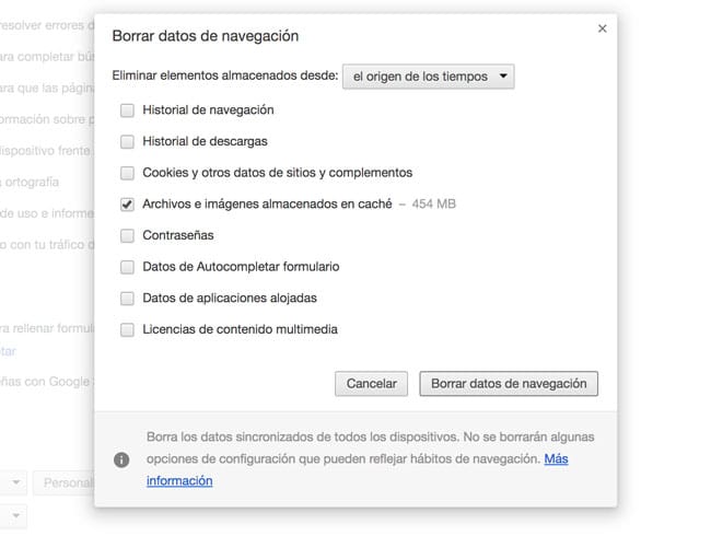 Eliminar caché de Chrome