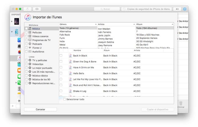 Importar desde iTunes