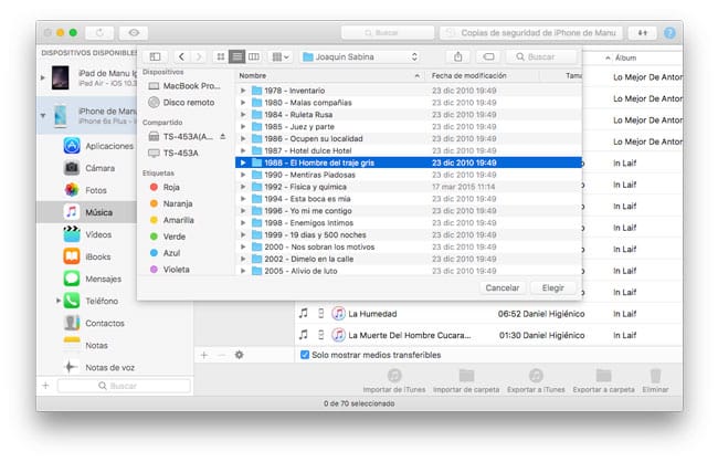 Importar música desde carpeta a iPhone