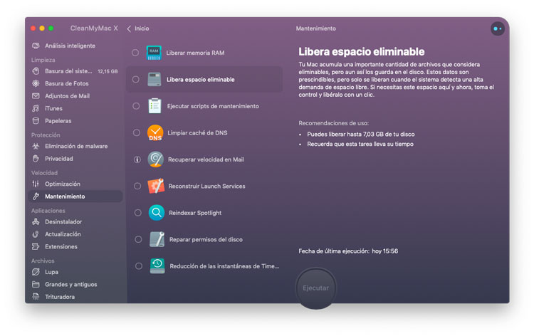 Liberar espacio eliminable en Mac