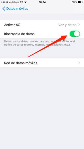 Activar itinerancia de datos
