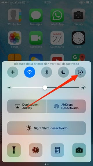 Desactivar bloqueo de rotación en iPhone