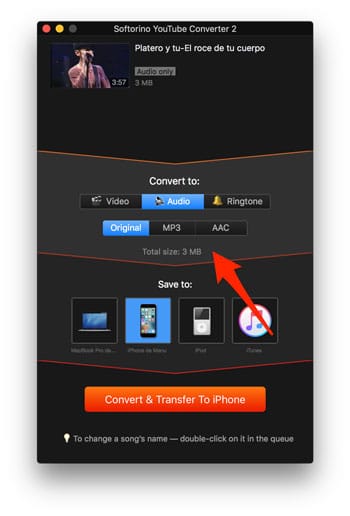 Elegir formato de salida de audio