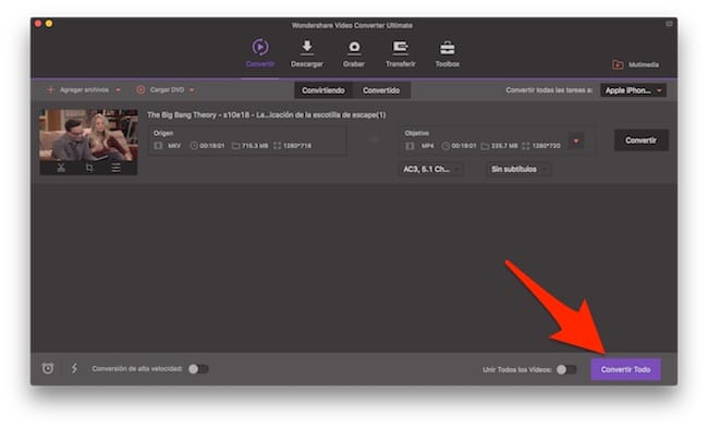 Iniciar conversión de formato de vídeo