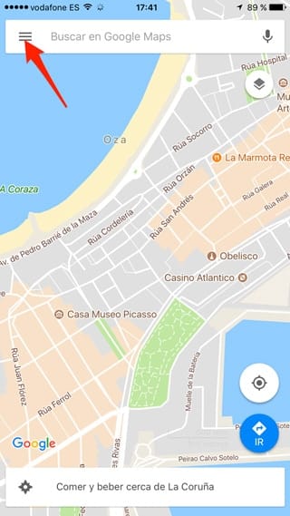 Menú de Google Maps