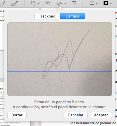 Crear firma con la cámara del Mac