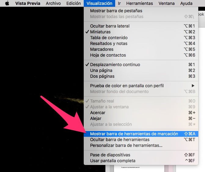 Mostrar barra de herramientas de marcación