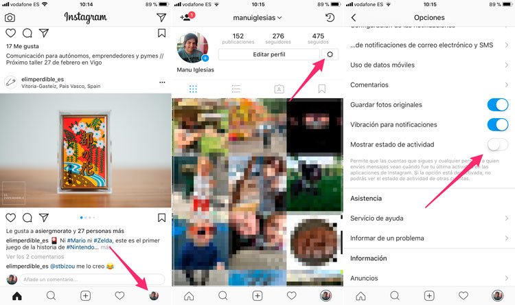 Desactivar mostrar estado de actividad en Instagram