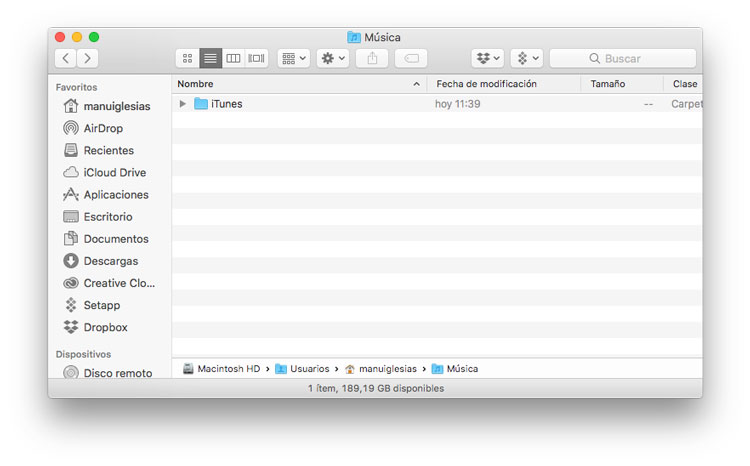 Carpeta iTunes en Mac