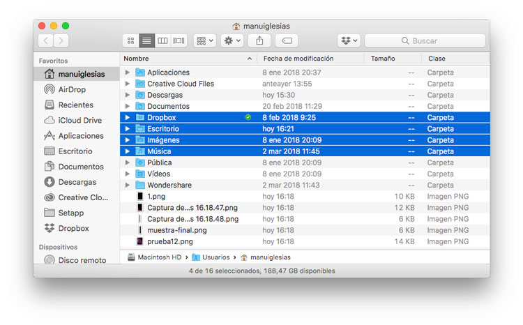 Marcar varios archivos contiguos en Mac