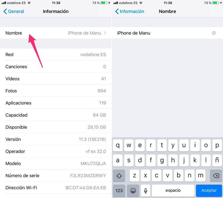 Cambiar nombre desde iOS