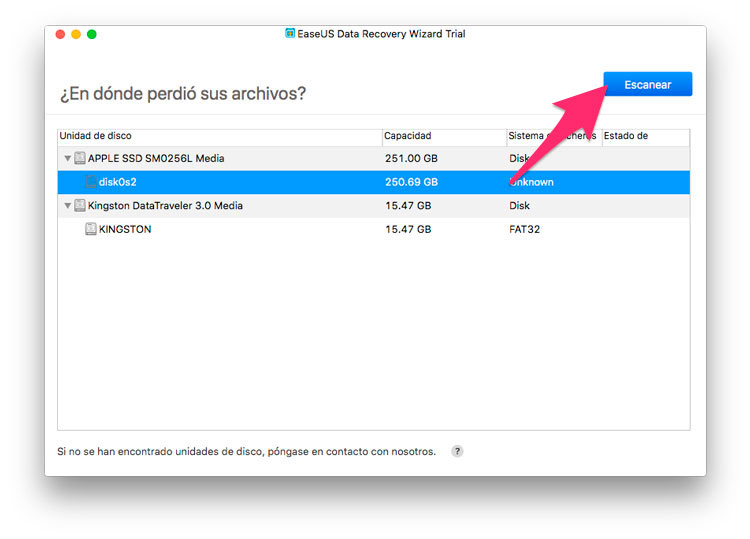 Iniciar escaneo con Data Recovery Wizard para Mac