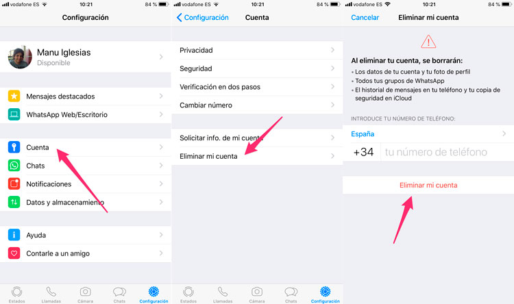 Cómo borrar una cuenta de WhatsApp