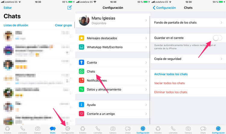 Cómo evitar que WhatsApp guarde fotos automáticamente en el carrete del iPhone