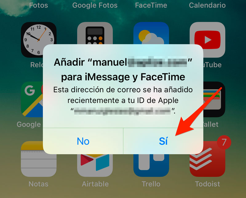 Confirmar nuevo identificador FaceTime