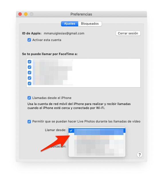 Elegir un nuevo identificador de llamada desde Mac