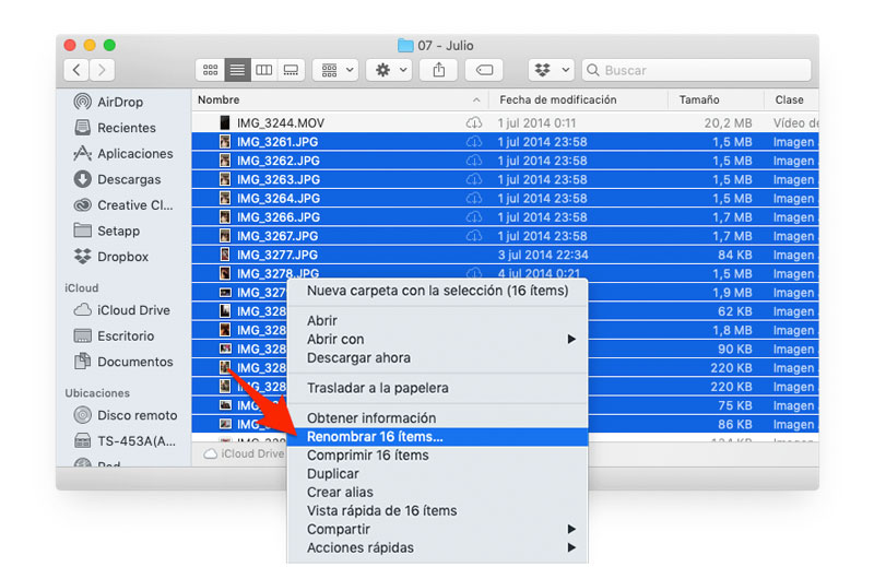 Renombrar varios archivos juntos en Mac
